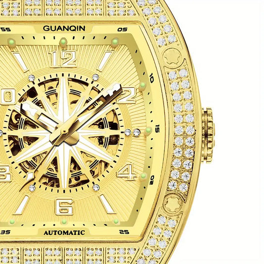 Montre homme automatique squelette – Mouvement mécanique apparent avec boîtier doré