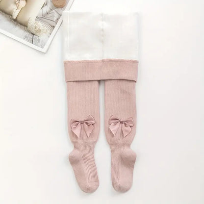 Collants Fille Côtelés avec Nœud – Pantalons Chauds et Élégants pour l’Hiver