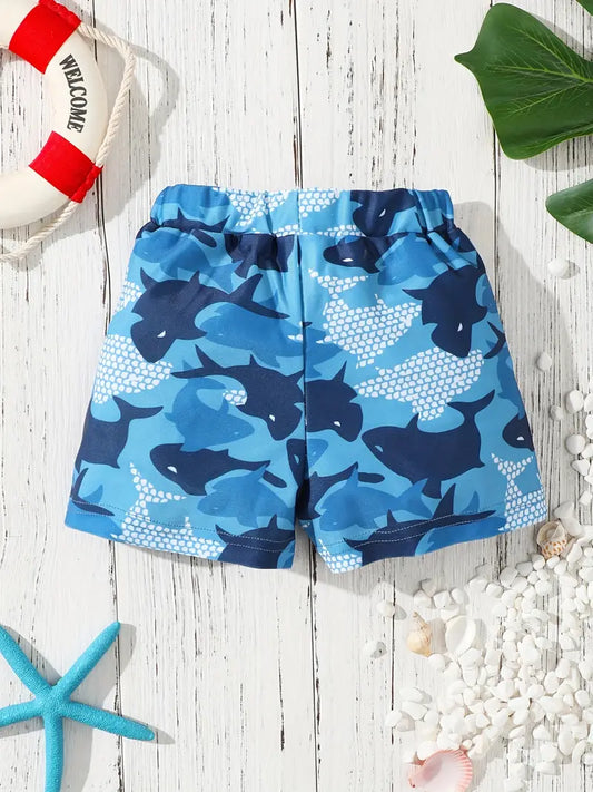 Maillot de bain garçon bleu motif requins – Short de bain confortable et tendance pour l’été