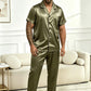 Ensemble pyjama 2 pièces grande taille pour homme en tissu fibre vert