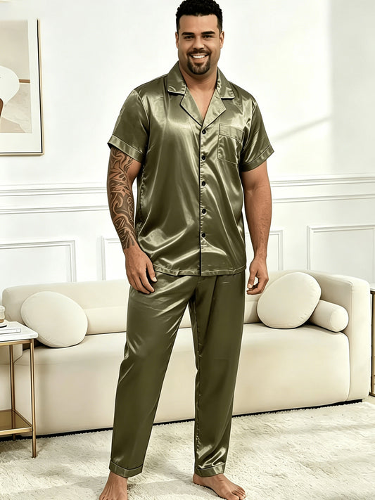 Ensemble pyjama 2 pièces grande taille pour homme en tissu fibre vert