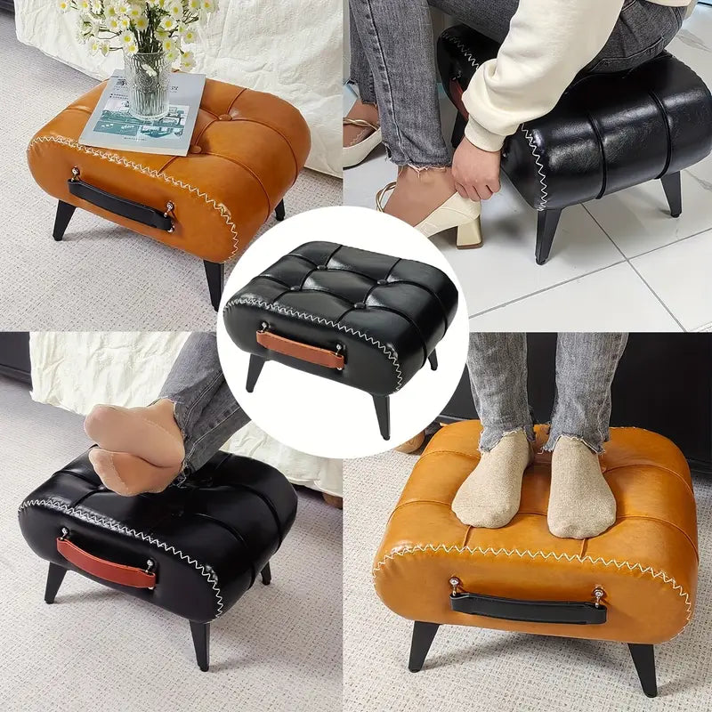 Tabouret Repose-Pieds en Similicuir avec Poignée – Pouf Multifonction pour Salon, Chambre et Boutique