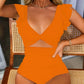 Maillot de bain une pièce tendance à manches volantées et découpe ventre