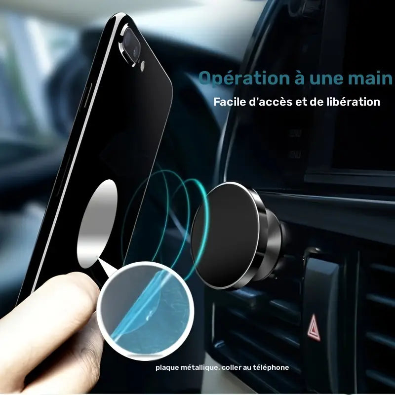 Support Téléphone Voiture Magnétique – Fixation Grille d’Aération Universelle, Utilisation à Une Main