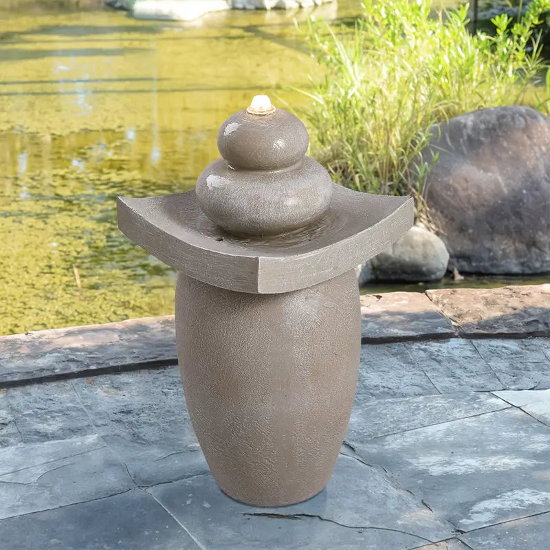 Fontaine d’extérieur zen en pierre artificielle  Décoration apaisante pour jardin, terrasse et bassin