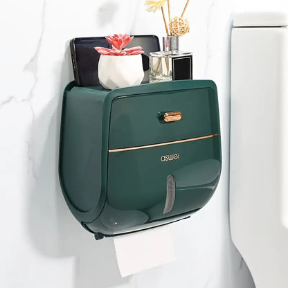 Distributeur de Papier Toilette Mural Étanche avec Rangement, coloris Vert