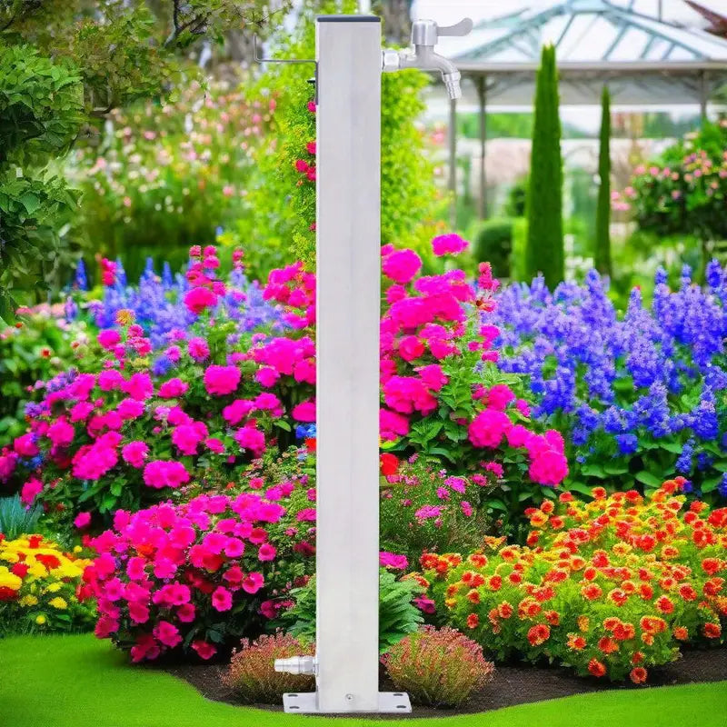 Borne de Jardin avec Robinet en Acier Inoxydable Colonne d’Arrosage Extérieure pour Jardin et Potager