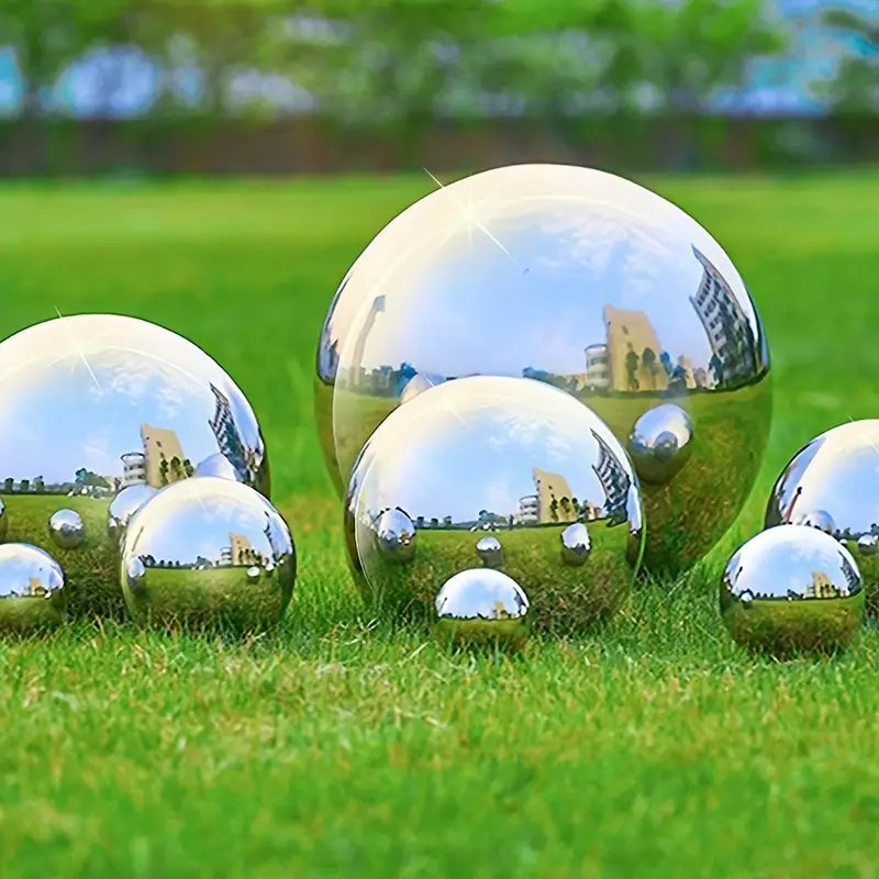 Boule Miroir Décorative de Jardin – Sculpture Moderne en Acier Inoxydable pour Extérieur, Terrasse et Étang