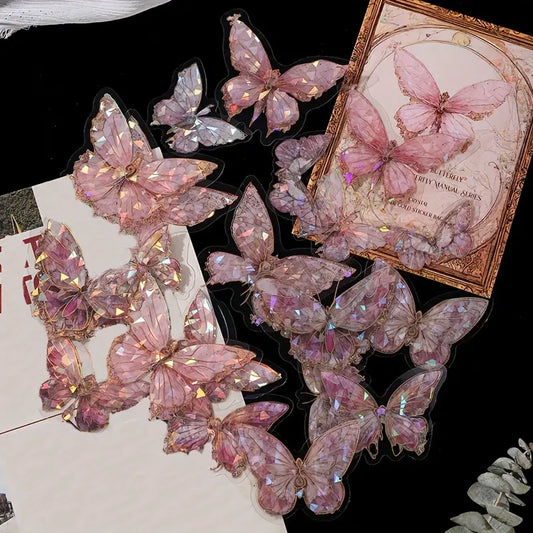 Stickers Papillons Holographiques Roses – Autocollants Esthétiques Brillants pour Papeterie, Carnet et Scrapbooking
