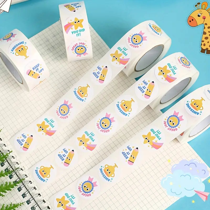 Stickers Récompense Enfants – Rouleau d’Autocollants Motivateurs Colorés pour École, Bullet Journal et Papeterie