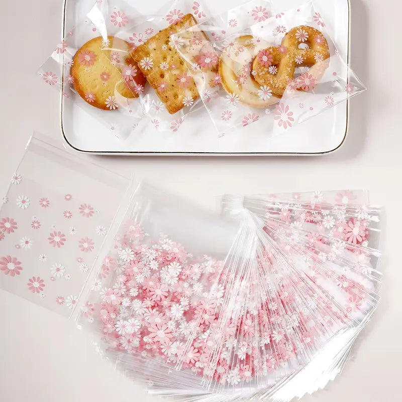 Sachets plastiques transparents à fleurs pour biscuits – Pochettes alimentaires décoratives pour emballage cadeau et artisanat
