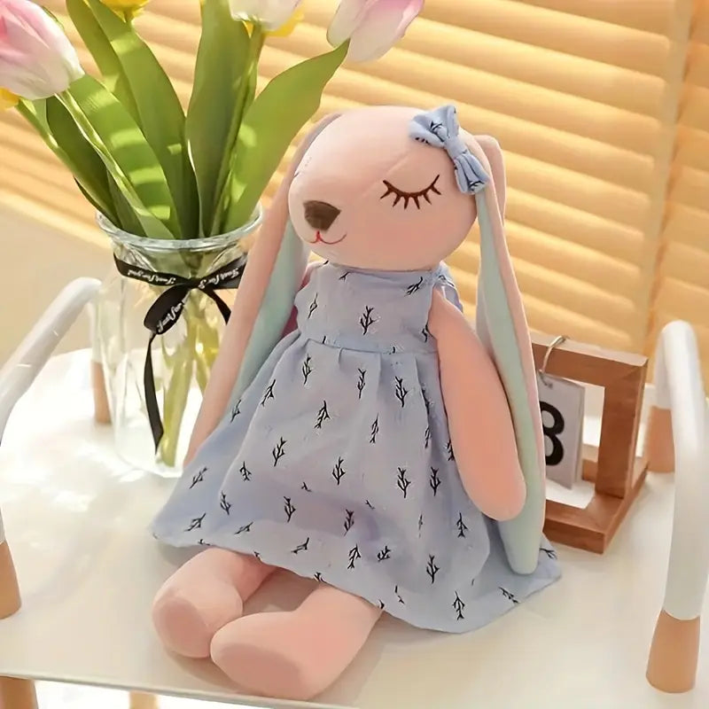 Grande peluche lapin rose avec robe – Doudou doux et mignon pour enfants