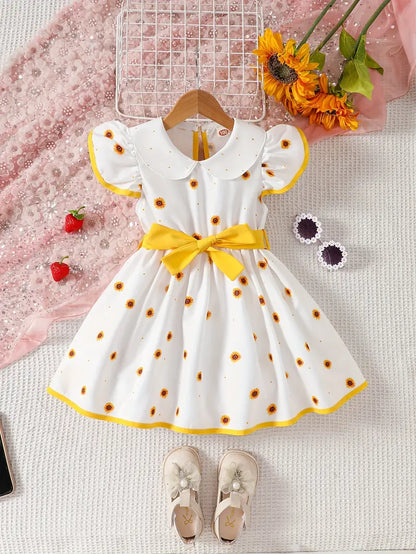 Robe Bébé Fille Bleu Marine à Motifs Fraises avec Nœud Rouge – Tenue Mignonne Été