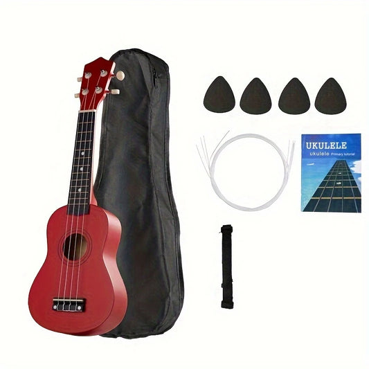 Ukulélé Soprano 21" avec Housse, Cordes, Médiators et Guide – Kit Complet pour Débutants