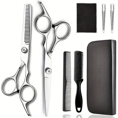 Kit de Coiffure Professionnel 8 pièces – Ciseaux Coiffure & Effilage, Peignes, Pinces et Étui Inclus
