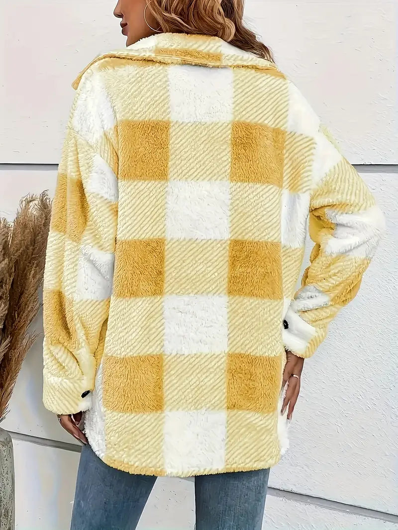 Surchemise Femme à Carreaux Effet Mouton – Veste Douillette et Tendance pour l’Hiver