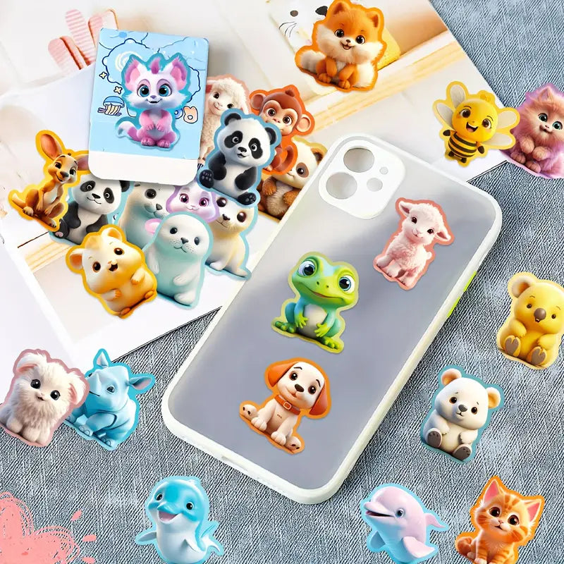 Autocollants 3D Animaux Mignons – Stickers Décoratifs pour Ordinateur Portable, Tablette et Coque de Téléphone