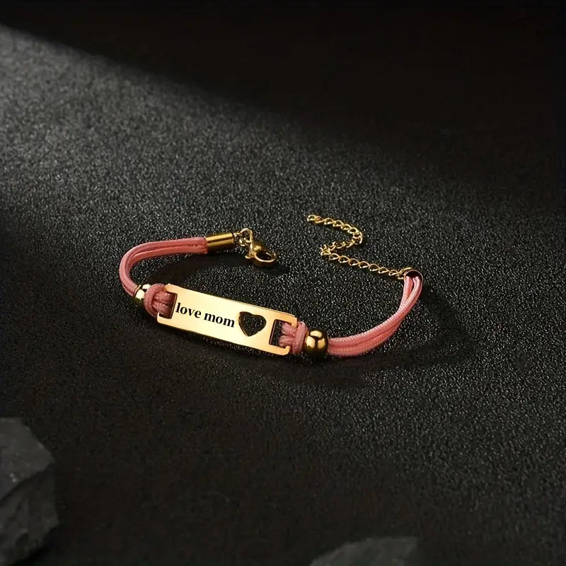 Bracelet Enfant Personnalisé avec Prénom – Bijou Fantaisie Doré et Cordon Rose