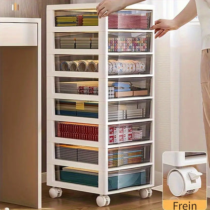 Tour de Rangement à Tiroirs Transparent sur Roulettes – Organisateur Multi-Niveaux pour Bureau et Boutique
