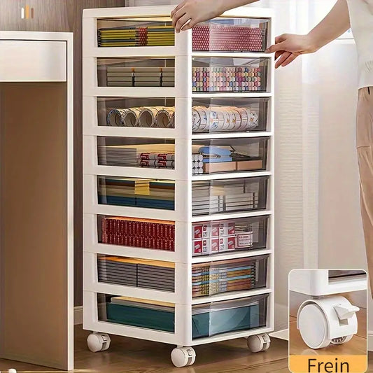 Tour de Rangement à Tiroirs Transparent sur Roulettes – Organisateur Multi-Niveaux pour Bureau et Boutique