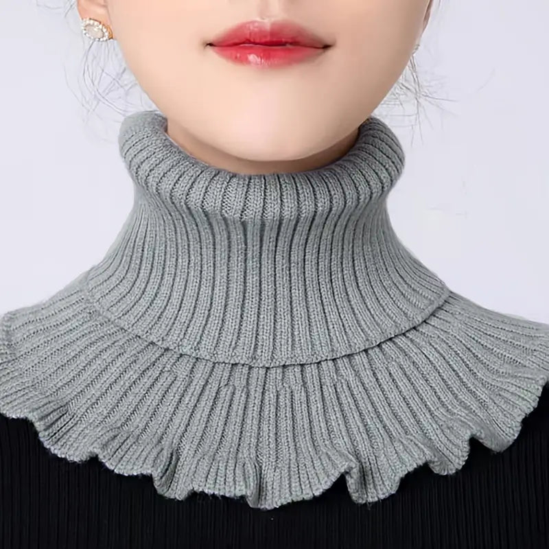 Faux col femme col roulé tricot gris – Col amovible chaud et élégant pour pulls et manteaux
