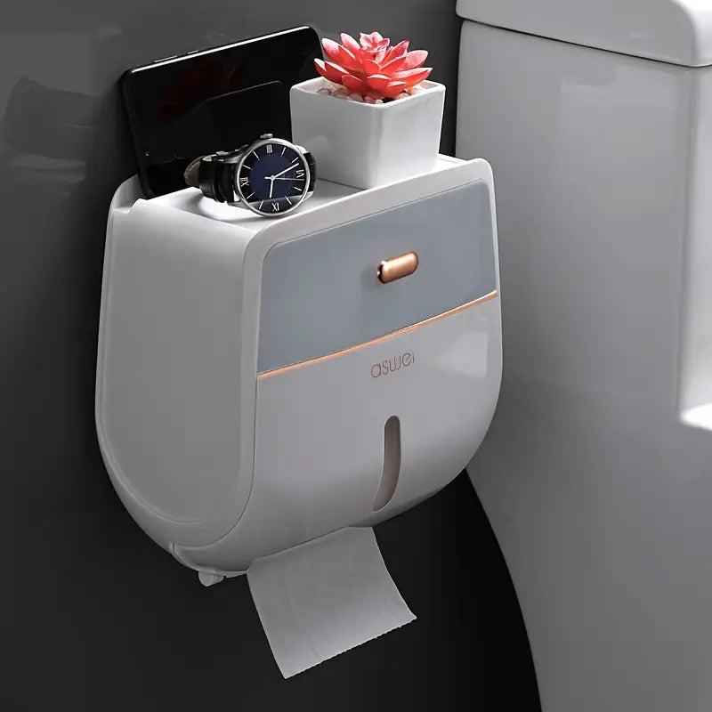 Distributeur de Papier Toilette Mural Étanche avec Rangement – Boîte Design avec Support Téléphone