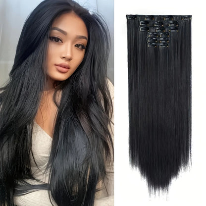 Extensions Cheveux Lisses à Clip, coloris Noir