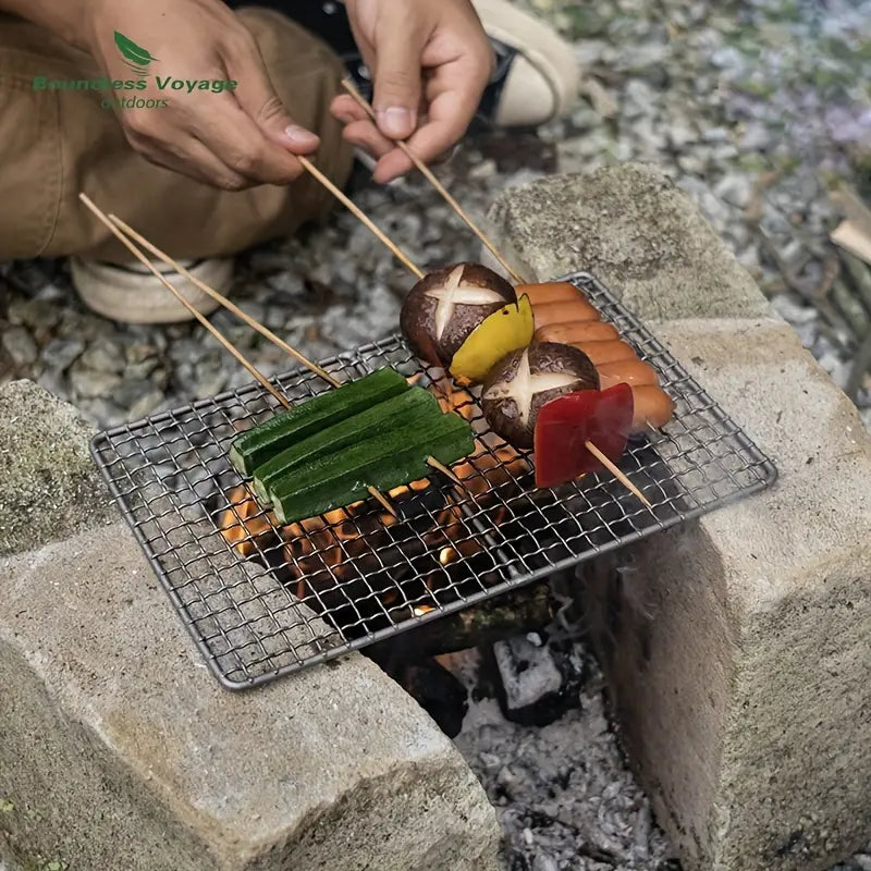 Grille de barbecue en acier inoxydable – Accessoire compact et résistant pour camping, pique-nique et cuisine d’extérieur