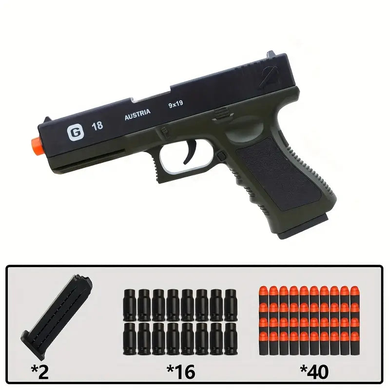 Pistolet Jouet G18 Réaliste – Réplique 9mm avec Chargeurs, Balles Souples et Accessoires