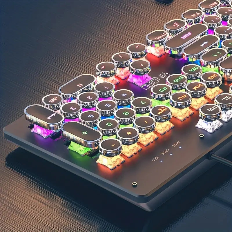 Clavier Mécanique Gaming Rétro-Éclairé RGB – Design Vintage Rond, Switches Bleus | Composants Informatiques