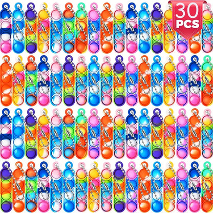 Porte-clés Enfant Pop It Antistress – Lot de 30 Mini Porte-clés Colorés Sensoriels en Silicone