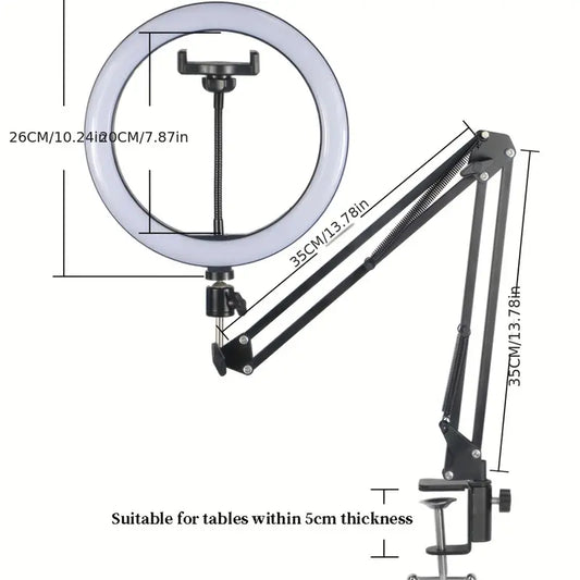 Ring Light LED avec Bras Articulé – Lampe d’Éclairage Professionnelle pour Smartphone, Vidéos et Maquillage