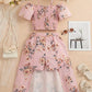 Hauts fille à fleurs – Top smocké rose avec jupe longue assortie élégante d’été