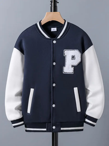 Veste teddy garçon noire et grise – Blouson varsity collège tendance