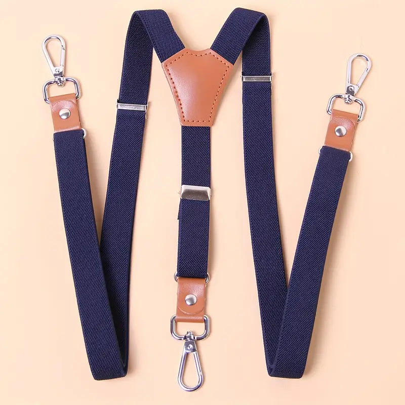 Bretelles homme avec finitions cuir – Bretelles élastiques ajustables à crochets métalliques, élégance et confort