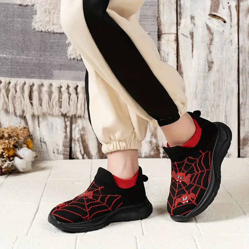 Baskets fille rouges motif toile d’araignée – Chaussures de sport respirantes et confortables