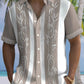 Chemise à Imprimé Bambou et Contraste de Couleurs avec Boutons, coloris Marron clair