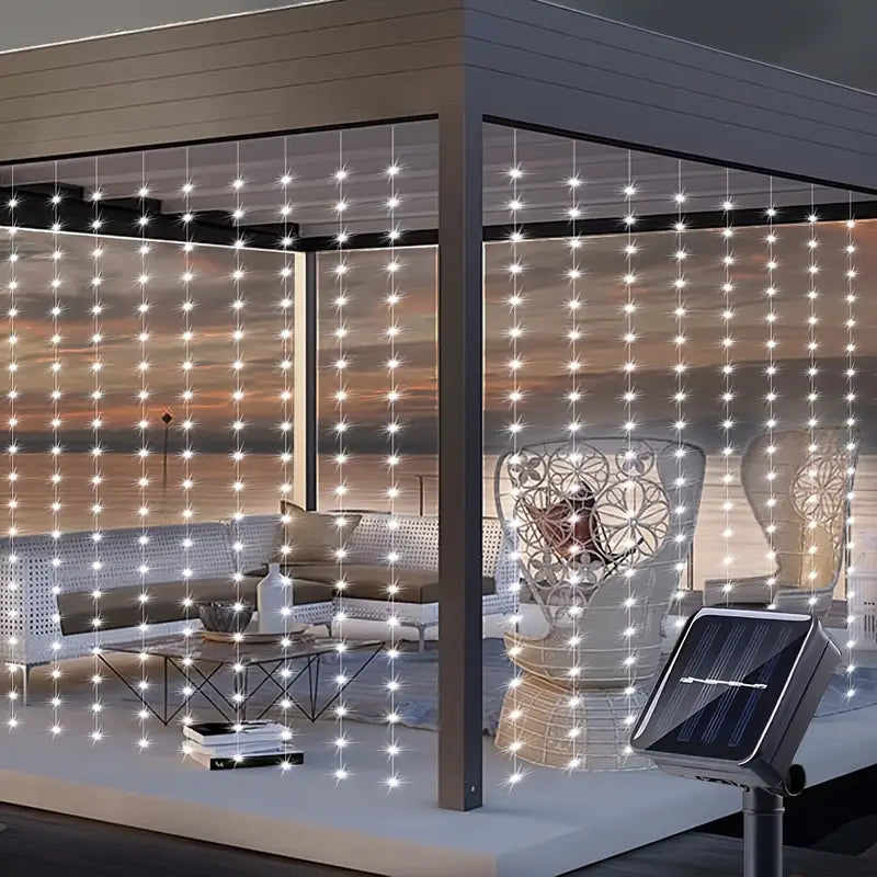 Guirlande Lumineuse Rideau Solaire – Éclairage Extérieur LED Étanche pour Terrasse, Jardin et Mariage