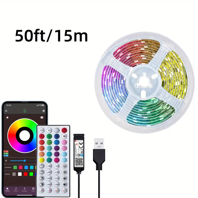 Ruban LED RGB 5M avec Télécommande et Contrôle via Appli – Éclairage d’Ambiance Multicolore pour Fête, Chambre ou Gaming Setup