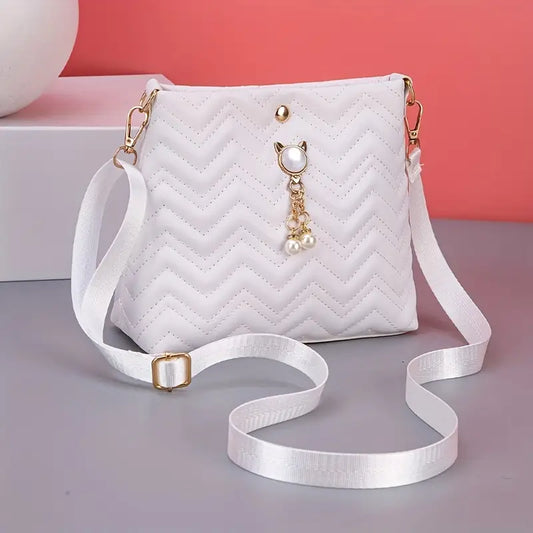 Sac bandoulière femme – Petit sac à main matelassé chic avec pendentif perles