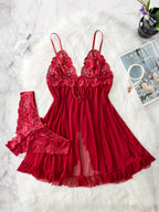 Ensemble nuisette en dentelle femme, coloris Rouge