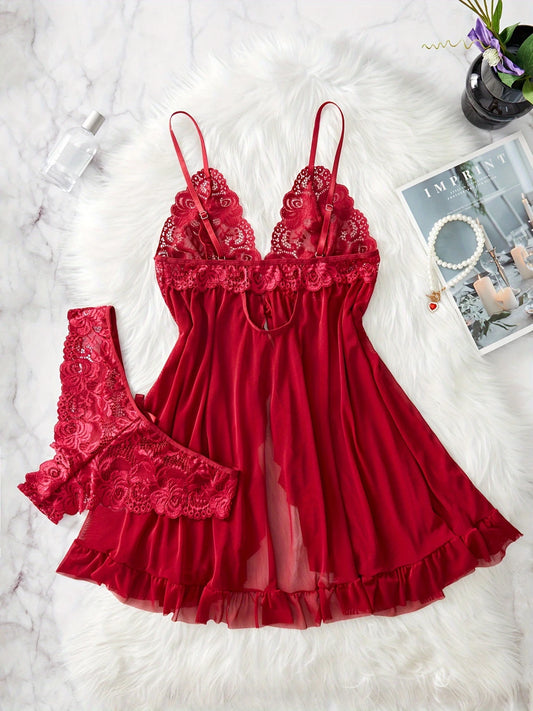 Ensemble nuisette en dentelle femme – Lingerie fine avec bretelles réglables et culotte assortie