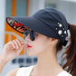 Visière femme noire élégante avec fleurs et intérieur imprimé – Casquette anti-UV chic pour l’été