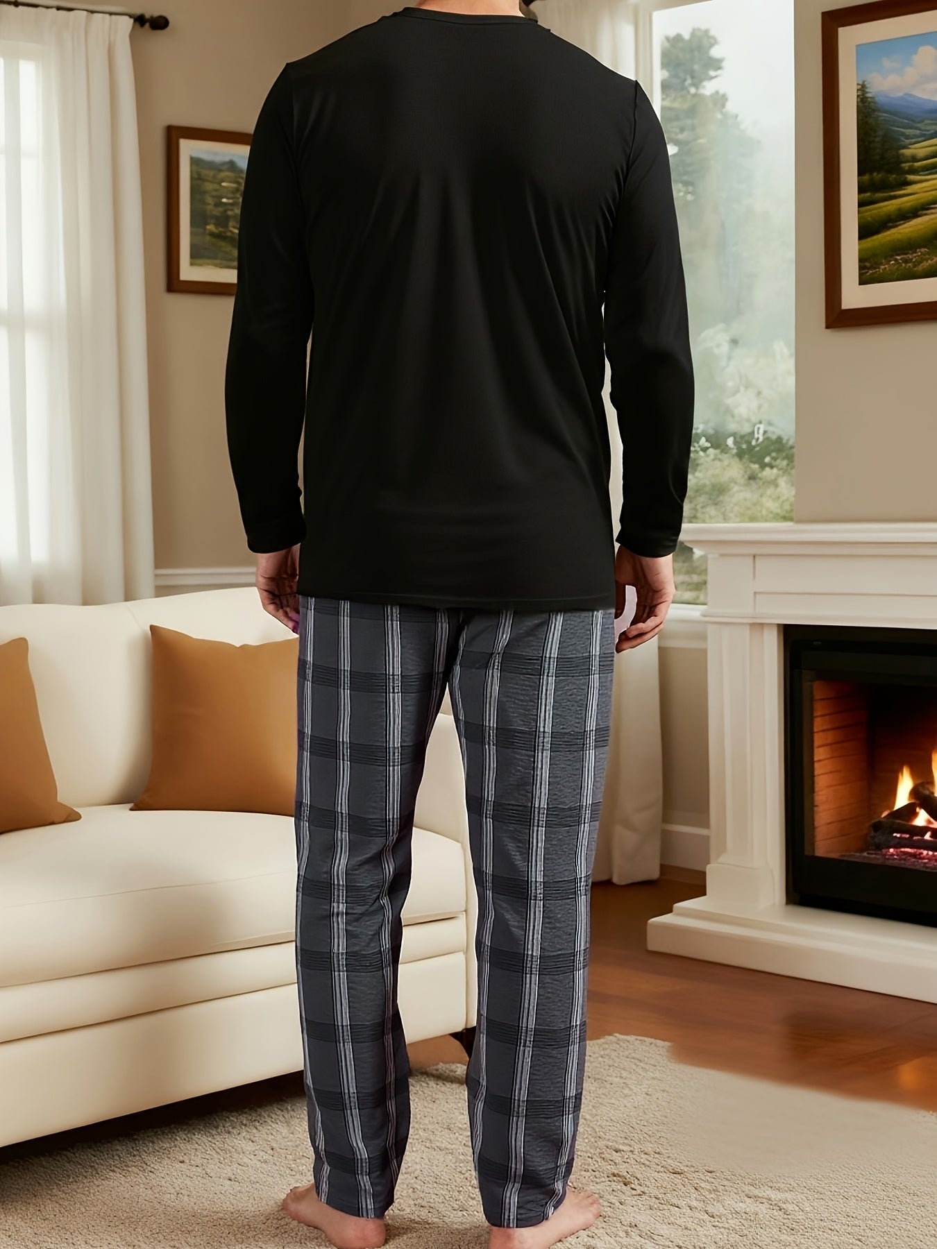 Pyjama 2 pièces grande taille pour homme à manches longues