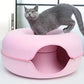 Lit Donut Double Entrée pour Chat – Maison Fermée en Feutre avec Coussin Douillet Intégré