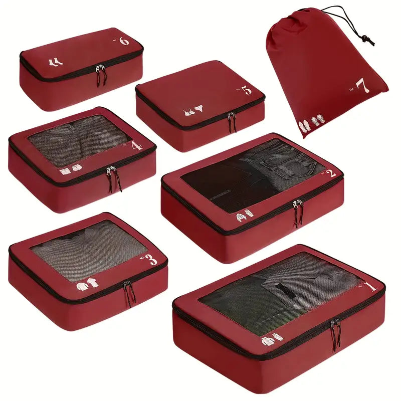 Set de 7 Organisateurs de Valise – Pochettes de Rangement Voyage Étanches pour Vêtements, Chaussures et Accessoires