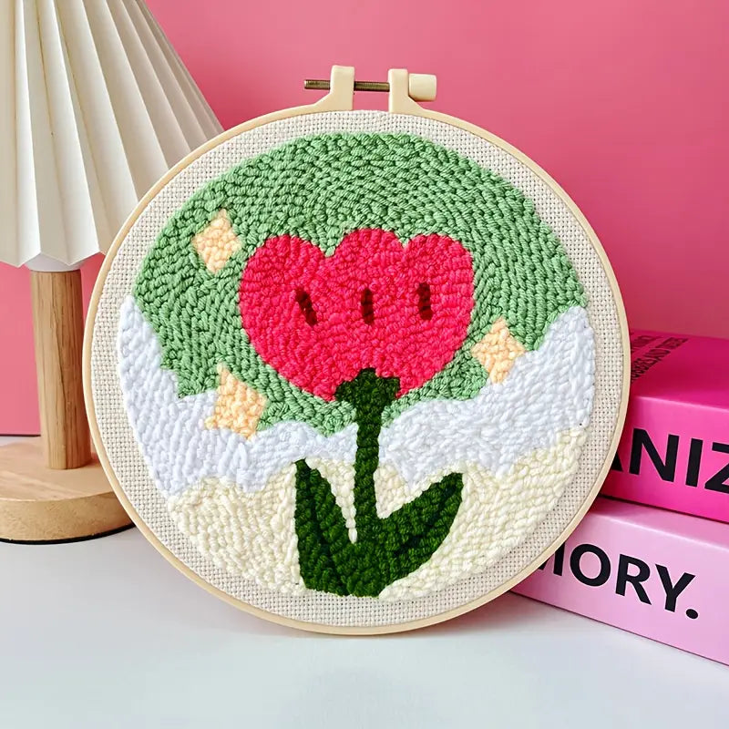Broderie Punch Needle Chat Gris – Kit DIY en Laine pour Déco Murale Moderne