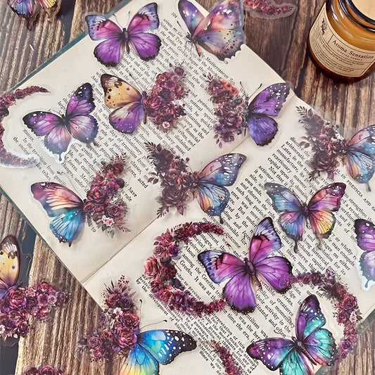 Stickers Papillons Vintage – Autocollants Esthétiques Transparente pour Papeterie, Journal Intime et Scrapbooking