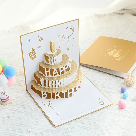 Carte d’Anniversaire Pop-Up 3D Gâteau – Carte de Vœux Originale et Créative