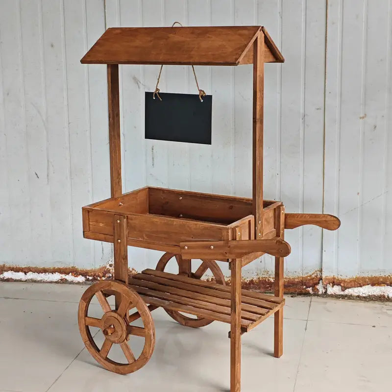 Chariot porte-fleurs en bois avec toit  Décoration extérieure élégante pour jardin, terrasse ou balcon